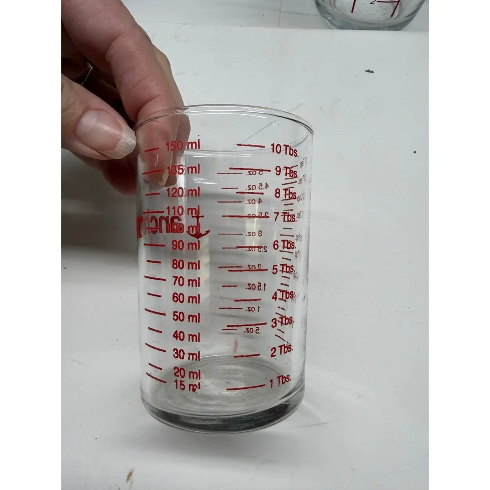 Anchor Hocking Oven Basics Glass Measuring Cup Lot 5pc Assorted Sizes Clear Red